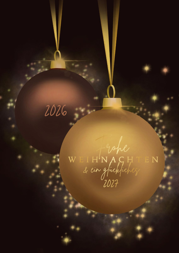 Weihnachtskarte Goldglitzer mit klassischen Weihnachtskugeln - Weihnachtskarten Weihnachtskarten - Weihnachtskarte Goldglitzer mit klassischen Weihnachtskugeln