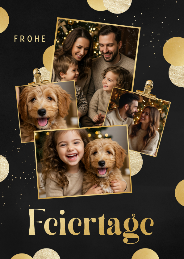 Weihnachtskarte Goldkonfetti Fotocollage 4 Fotos - Weihnachtskarten Weihnachtskarten - Weihnachtskarte Goldkonfetti Fotocollage 4 Fotos