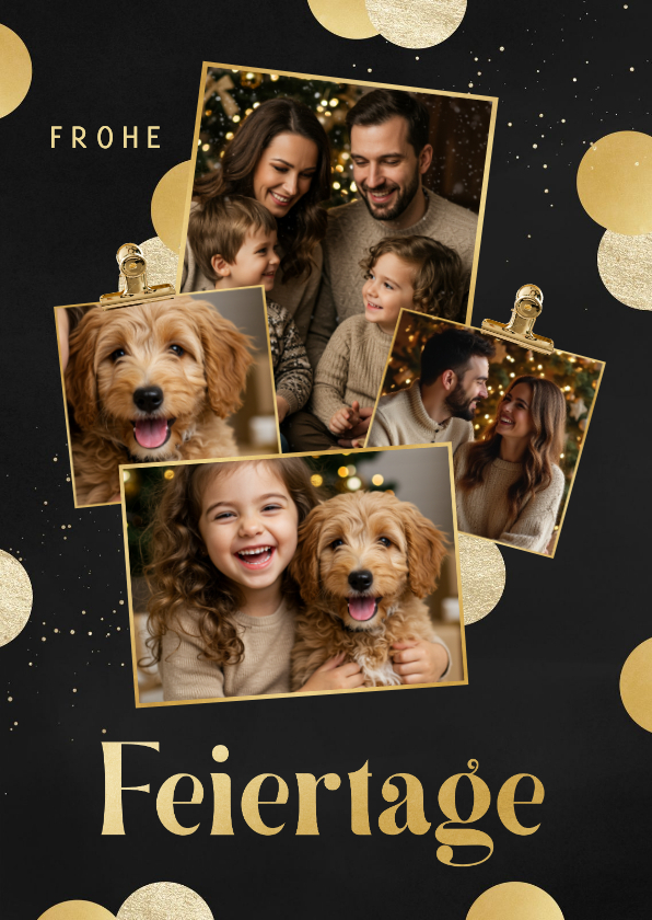 Weihnachtskarte Goldkonfetti Fotocollage 4 Fotos - Weihnachtskarten Weihnachtskarten - Weihnachtskarte Goldkonfetti Fotocollage 4 Fotos