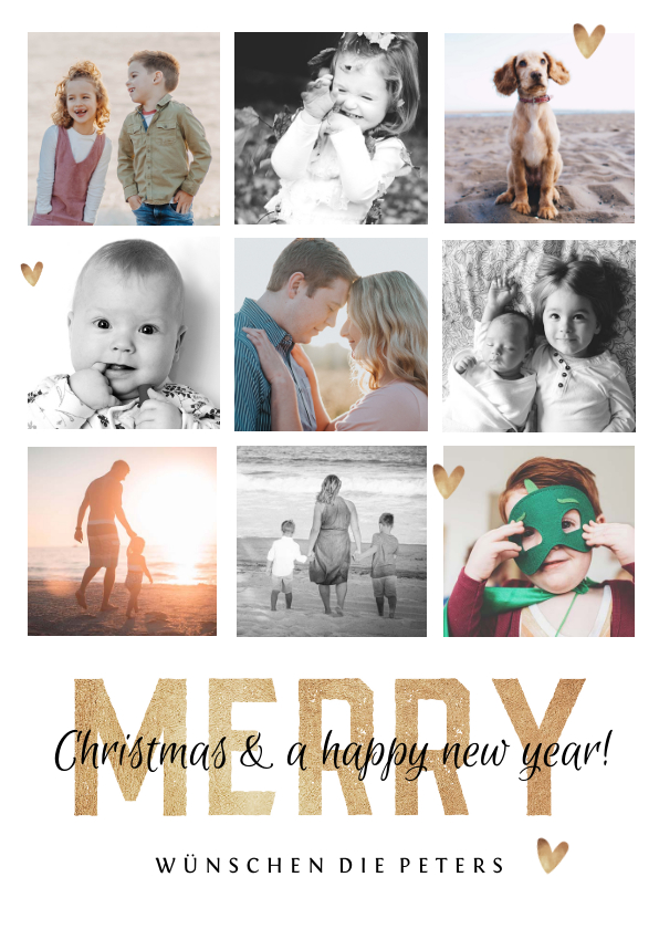 Weihnachtskarten - Weihnachtskarte Goldlook Fotocollage Merry