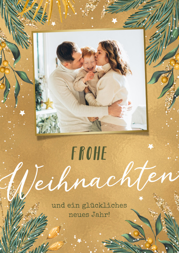 Weihnachtskarten - Weihnachtskarte Goldlook & Foto