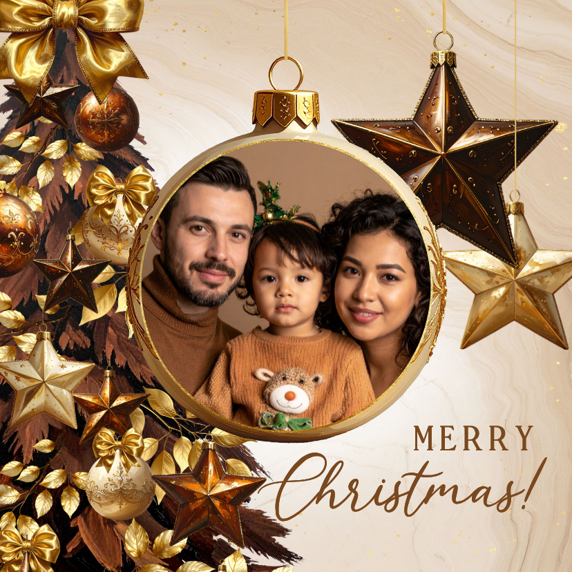 Weihnachtskarte Goldornamente Weihnachtskugel mit Foto - Weihnachtskarten Weihnachtskarten - Weihnachtskarte Goldornamente Weihnachtskugel mit Foto