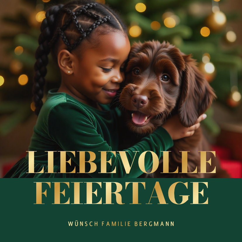 Weihnachtskarte großes Foto Goldschrift auf grün - Weihnachtskarten Weihnachtskarten - Weihnachtskarte großes Foto Goldschrift auf grün