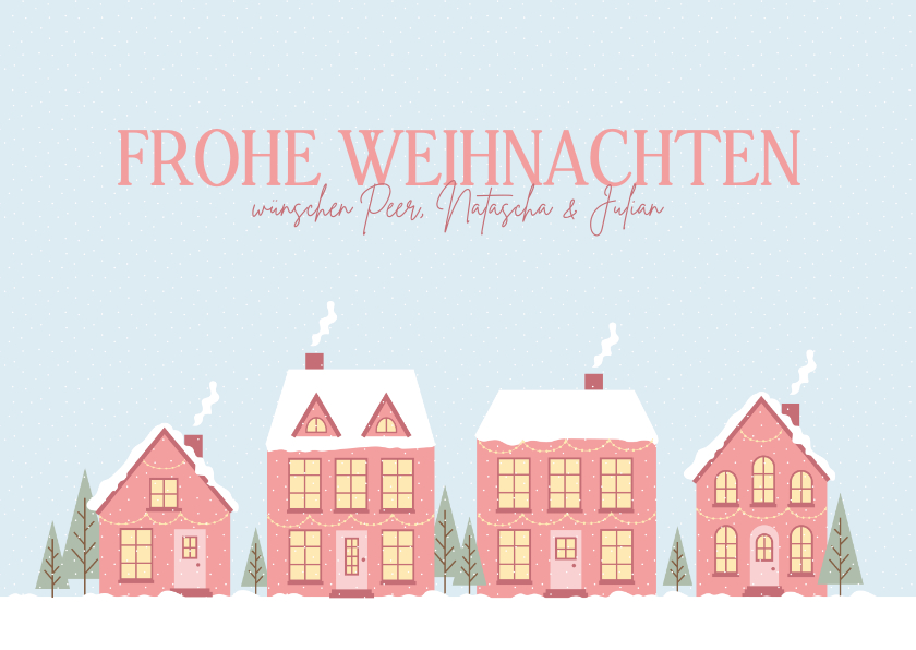 Weihnachtskarten - Weihnachtskarte Häuserreihe im Schnee