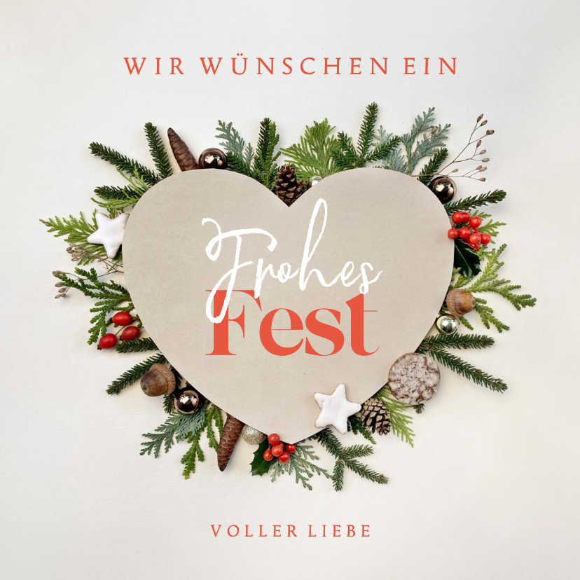 Weihnachtskarten - Weihnachtskarte Herz botanisch