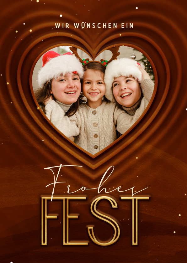 Weihnachtskarten - Weihnachtskarte Herz mit Foto 'Frohes Fest'