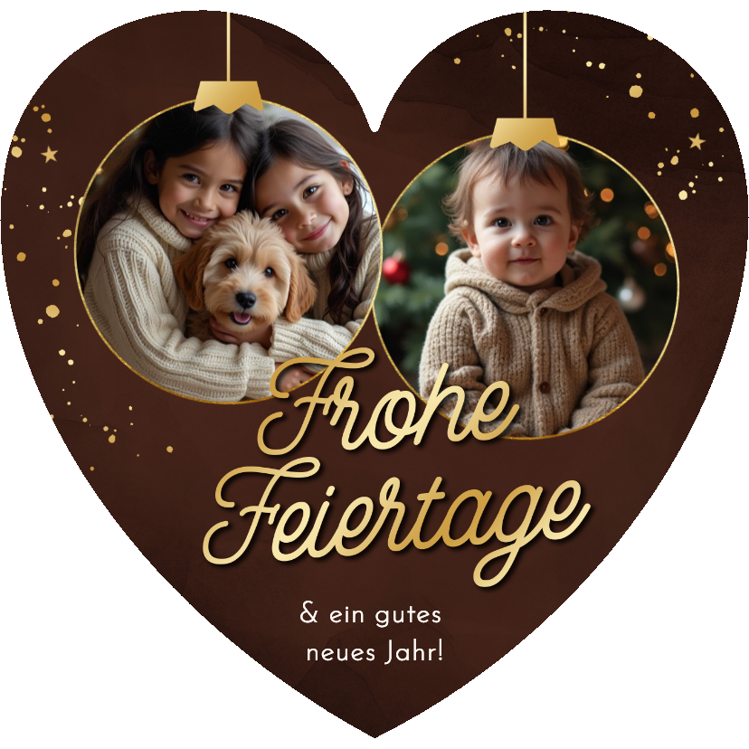 Weihnachtskarte Herzform Fotocollage in Weihnachtskugeln - Weihnachtskarten Weihnachtskarten - Weihnachtskarte Herzform Fotocollage in Weihnachtskugeln
