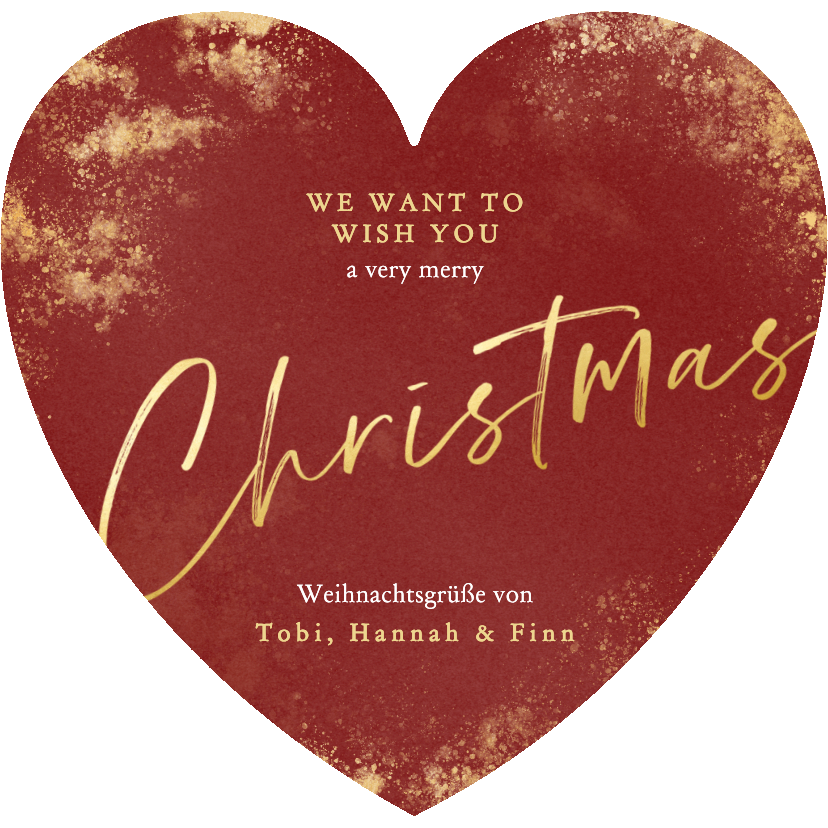Weihnachtskarte Herzform rot Goldstaub 'Christmas' - Weihnachtskarten Weihnachtskarten - Weihnachtskarte Herzform rot Goldstaub 'Christmas'