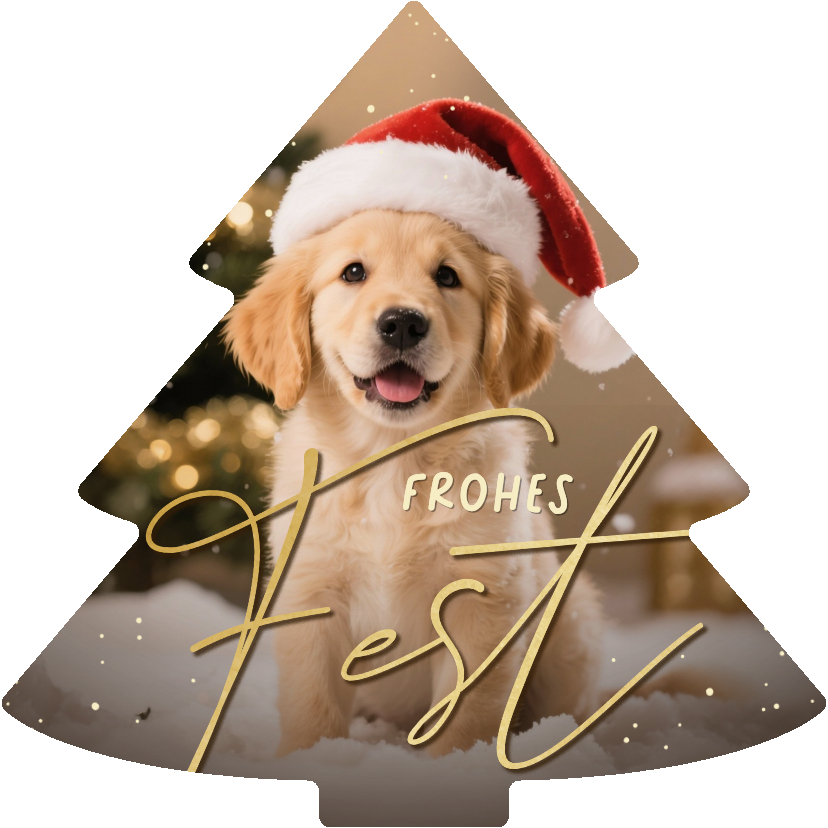 Weihnachtskarten - Weihnachtskarte Hund mit Mütze Weihnachtsbaum 