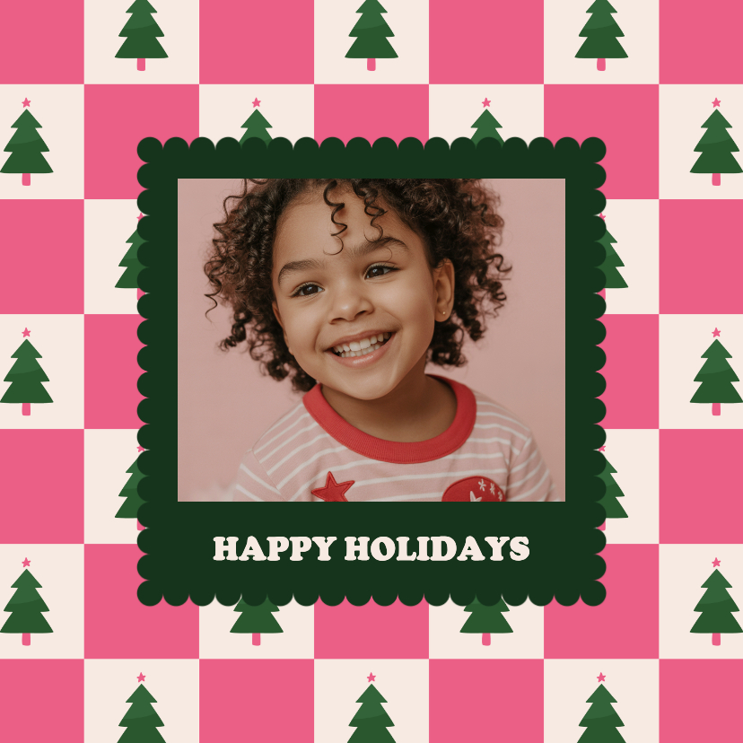 Weihnachtskarte Karomuster Weihnachtsbäume mit Foto - Weihnachtskarten Weihnachtskarten - Weihnachtskarte Karomuster Weihnachtsbäume mit Foto