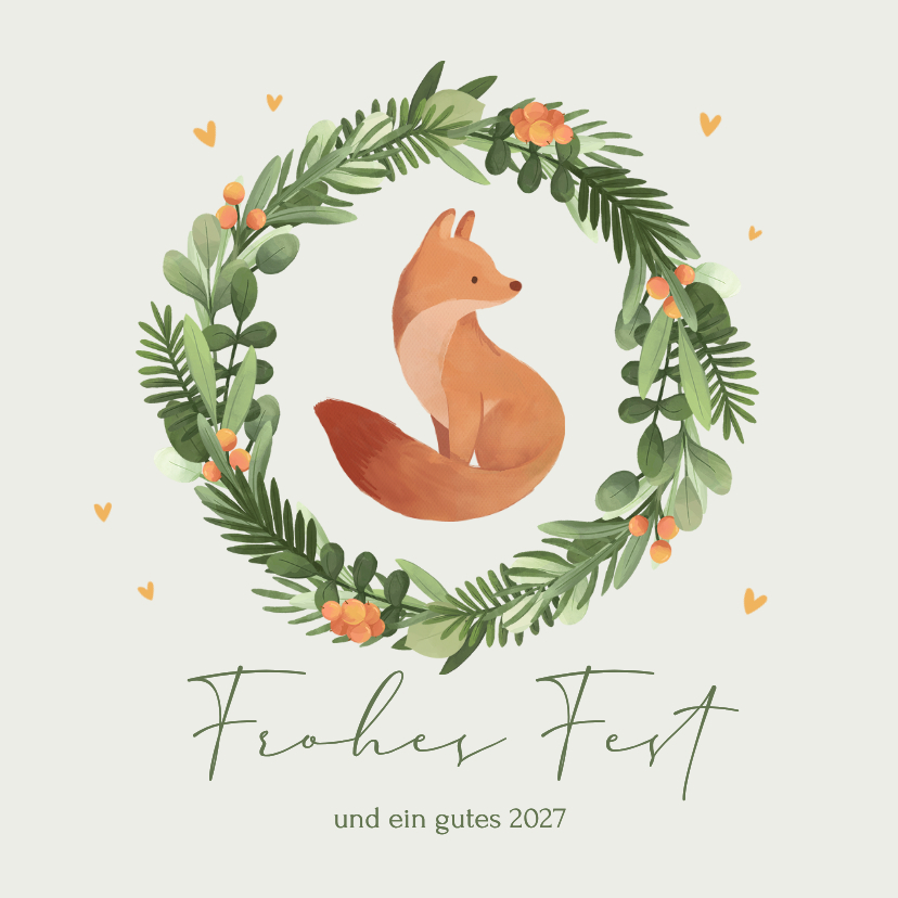 Weihnachtskarte kleiner Fuchs im Weihnachtskranz - Weihnachtskarten Weihnachtskarten - Weihnachtskarte kleiner Fuchs im Weihnachtskranz