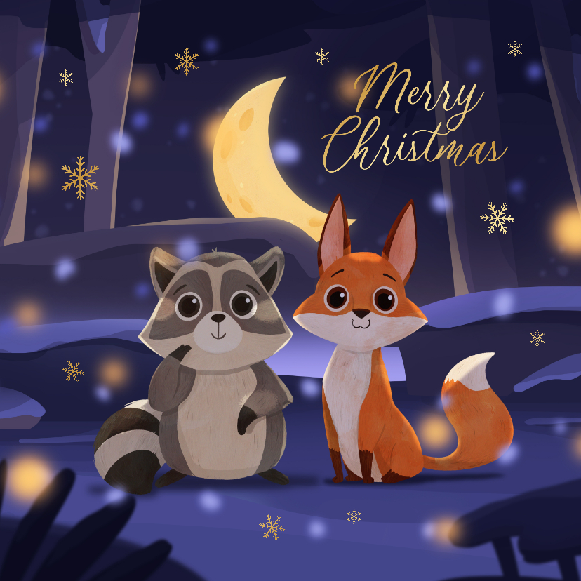 Weihnachtskarten - Weihnachtskarte kleiner Waschbär & Fuchs