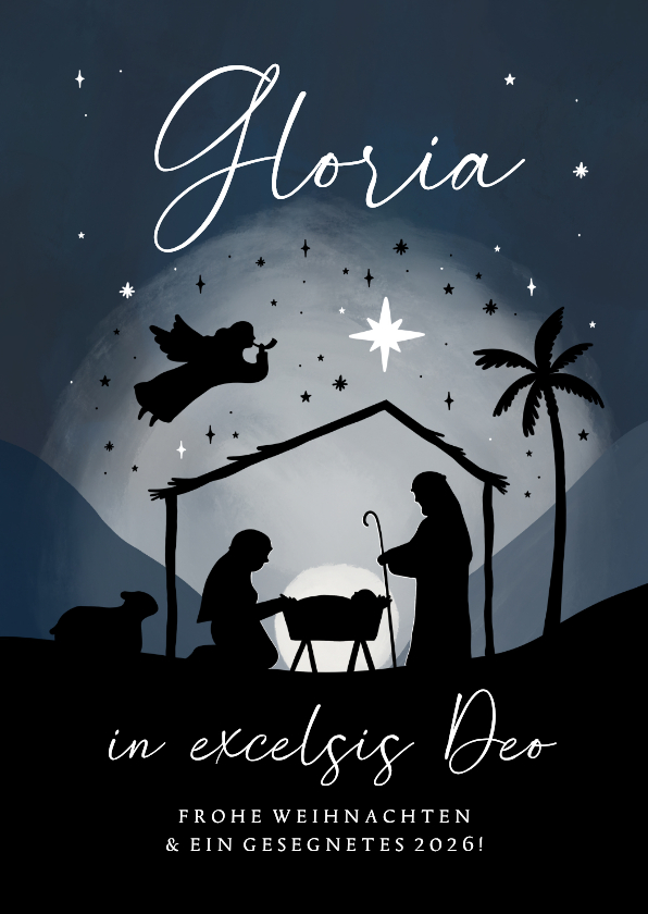 Weihnachtskarte Krippe Stall blauer Nachthimmel Stern - Weihnachtskarten Weihnachtskarten - Weihnachtskarte Krippe Stall blauer Nachthimmel Stern