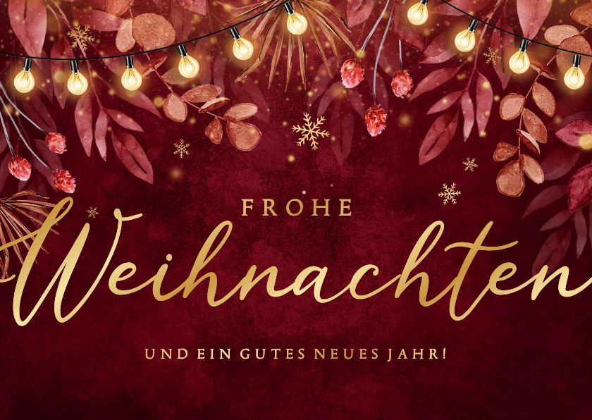 Weihnachtskarte Lichterkette & Zweige dunkelrot Aquarell - Weihnachtskarten Weihnachtskarten - Weihnachtskarte Lichterkette & Zweige dunkelrot Aquarell