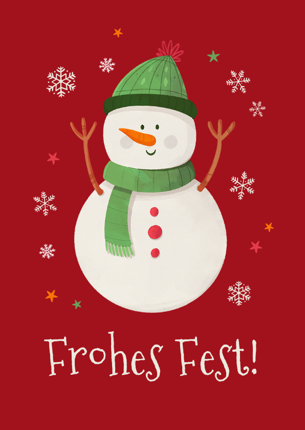 Weihnachtskarten - Weihnachtskarte lustiger Schneemann grüne Mütze