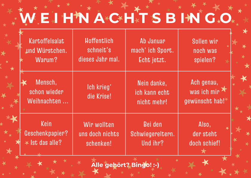 Weihnachtskarten - Weihnachtskarte lustiges Weihnachtsbingo