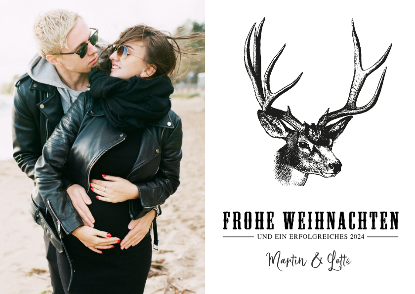 Weihnachtskarte Merry Christmas mit Foto und Hirschkopf - Weihnachtskarten Weihnachtskarten - Weihnachtskarte Merry Christmas mit Foto und Hirschkopf