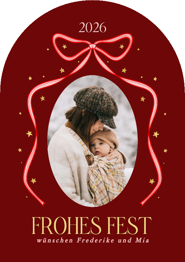 Weihnachtskarten - Weihnachtskarte mit Foto Bogenkarte Schleife