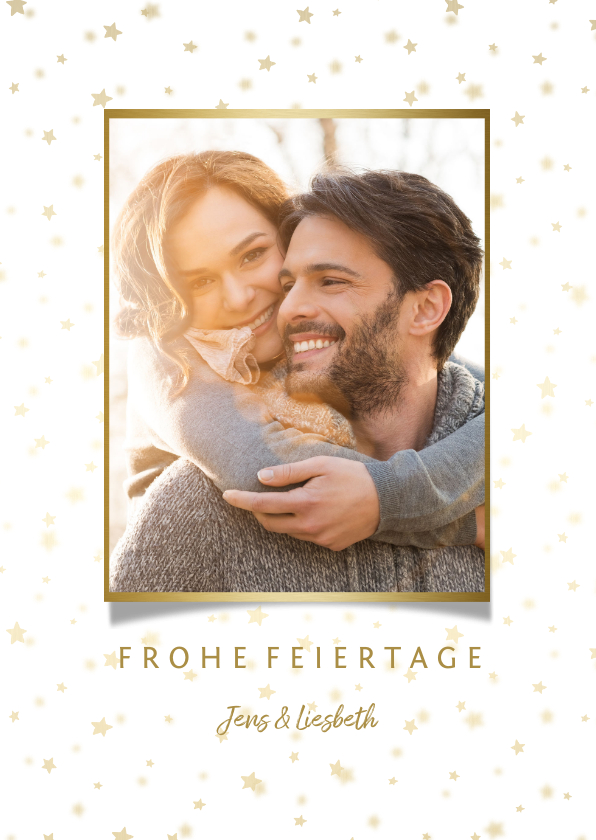 Weihnachtskarten - Weihnachtskarte mit Foto und goldenen Sternen 