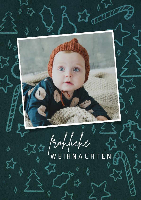 Weihnachtskarten - Weihnachtskarte mit Foto & niedlichen Illustrationen