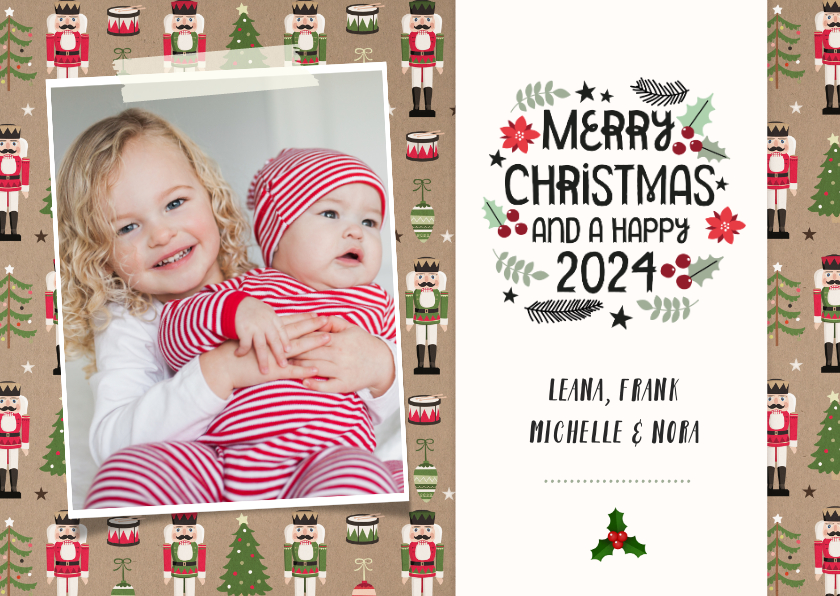 Weihnachtskarten - Weihnachtskarte mit Foto und Nussknacker Hintergrund