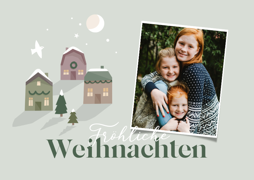 Weihnachtskarte mit Foto und Weihnachtshäusern - Weihnachtskarten Weihnachtskarten - Weihnachtskarte mit Foto und Weihnachtshäusern