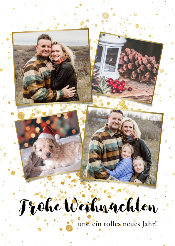 Weihnachtskarten - Weihnachtskarte mit Fotocollage Goldkonfetti