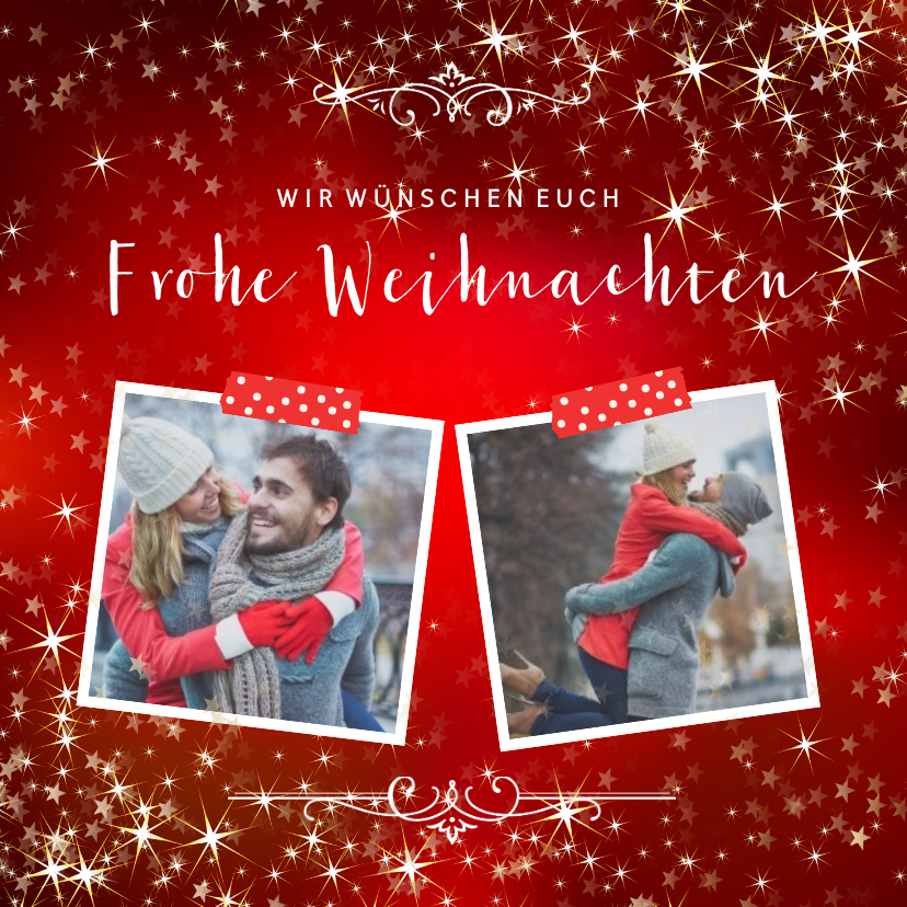 Weihnachtskarten - Weihnachtskarte mit Fotos und eleganten Sternen