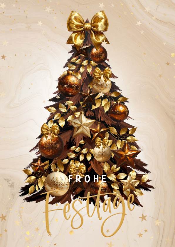 Weihnachtskarte mit goldener Christbaum Kugeln und Schleifen - Weihnachtskarten Weihnachtskarten - Weihnachtskarte mit goldener Christbaum Kugeln und Schleifen