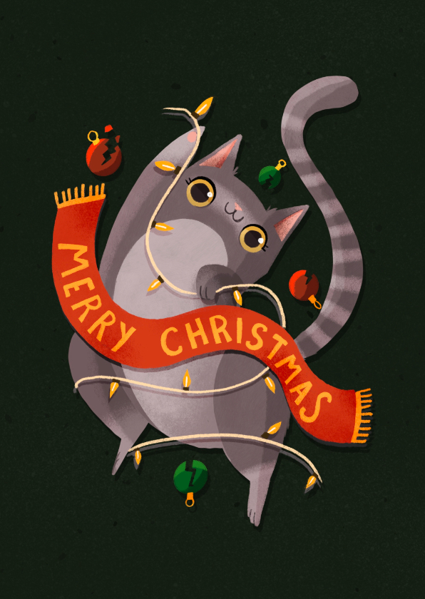 Weihnachtskarten - Weihnachtskarte mit lustiger Katze