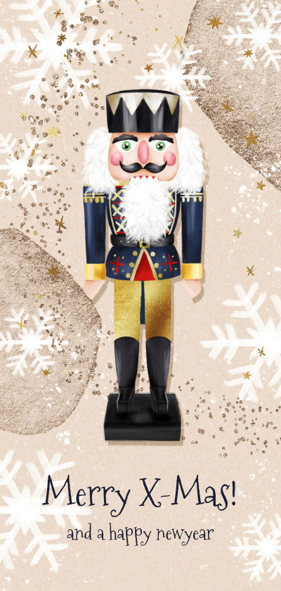 Weihnachtskarte mit Nussknacker und Schneeflocken - Weihnachtskarten Weihnachtskarten - Weihnachtskarte mit Nussknacker und Schneeflocken