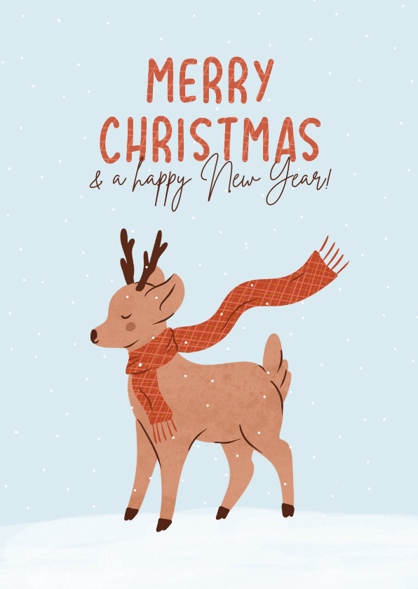 Weihnachtskarten - Weihnachtskarte Reh mit Schal im Schnee