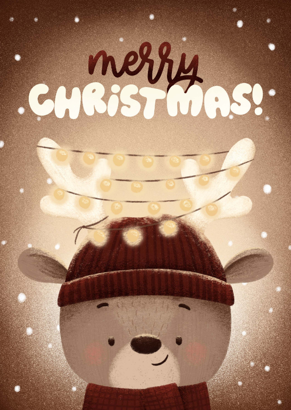 Weihnachtskarte Rentier mit Mütze und Lichterkette Geweih - Weihnachtskarten Weihnachtskarten - Weihnachtskarte Rentier mit Mütze und Lichterkette Geweih