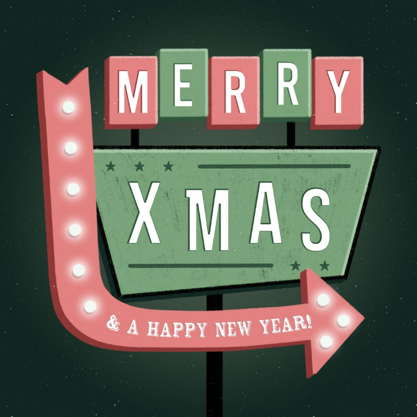 Weihnachtskarte retro Neonschild - Weihnachtskarten Weihnachtskarten - Weihnachtskarte retro Neonschild