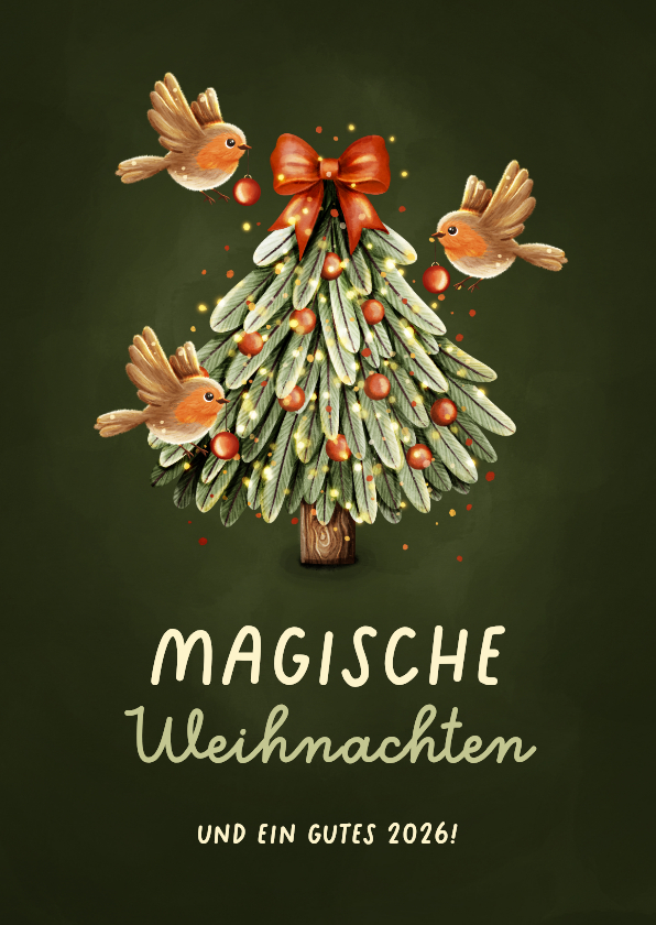 Weihnachtskarte Rotkehlchen Tannenbaum magische Feiertage - Weihnachtskarten Weihnachtskarten - Weihnachtskarte Rotkehlchen Tannenbaum magische Feiertage