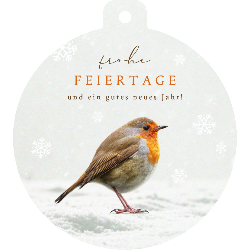 Weihnachtskarten - Weihnachtskarte Rotkehlchen Weihnachtskugelform Schnee