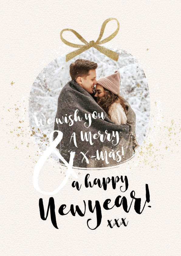 Weihnachtskarte rundes Foto mit Schleife - Weihnachtskarten Weihnachtskarten - Weihnachtskarte rundes Foto mit Schleife