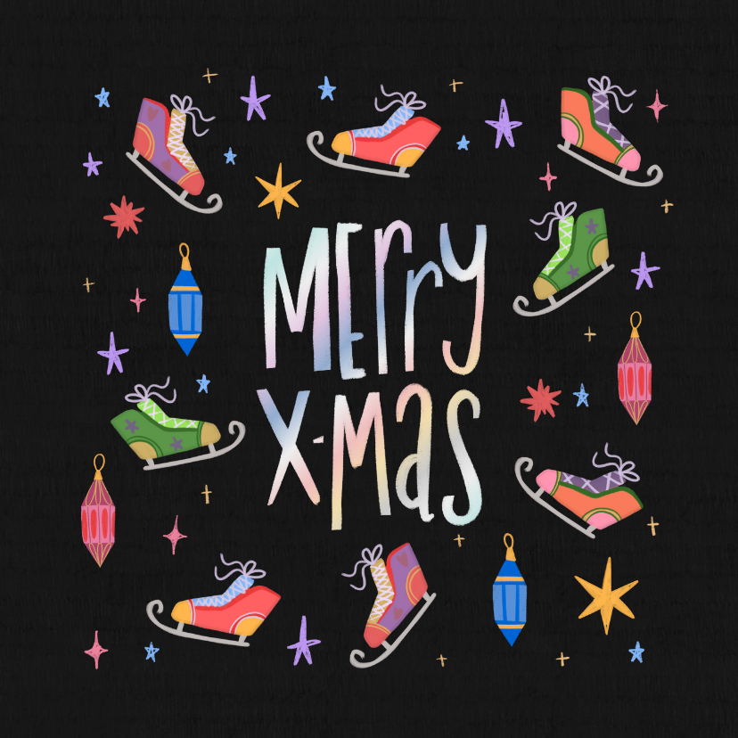Weihnachtskarte Schlittschuhe & Weihnachtskugeln - Weihnachtskarten Weihnachtskarten - Weihnachtskarte Schlittschuhe & Weihnachtskugeln