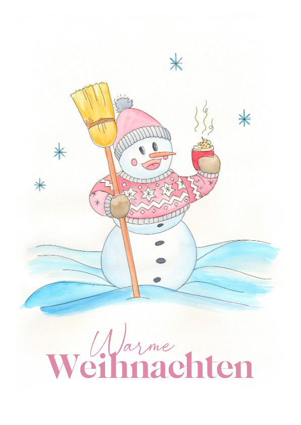 Weihnachtskarten - Weihnachtskarte Schneemann mit heißer Schokolade
