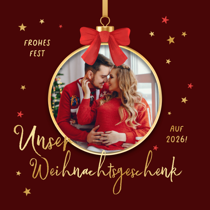 Weihnachtskarten - Weihnachtskarte Schwangerschaft ankündigen Baby Foto Kugel