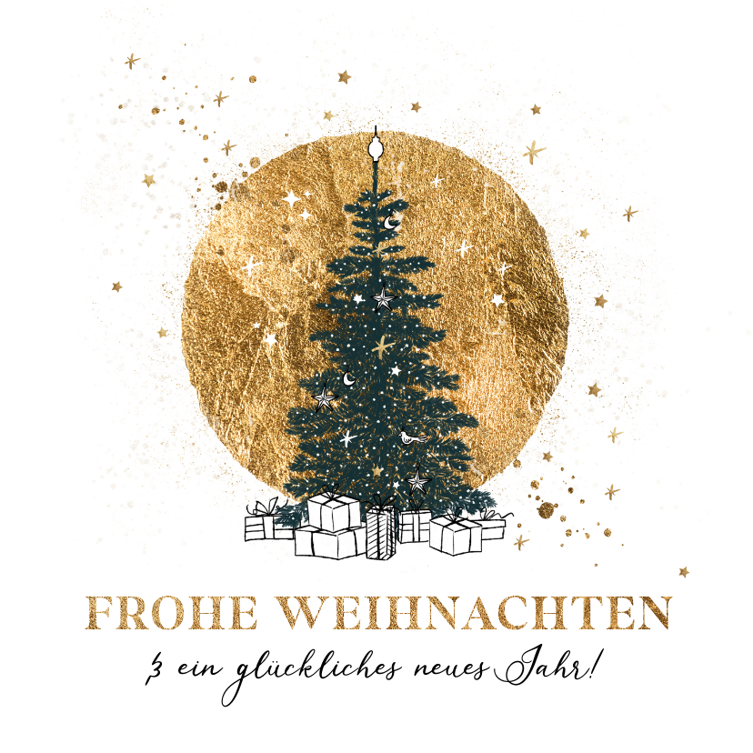 Weihnachtskarten - Weihnachtskarte Tannenbaum Goldhintergrund