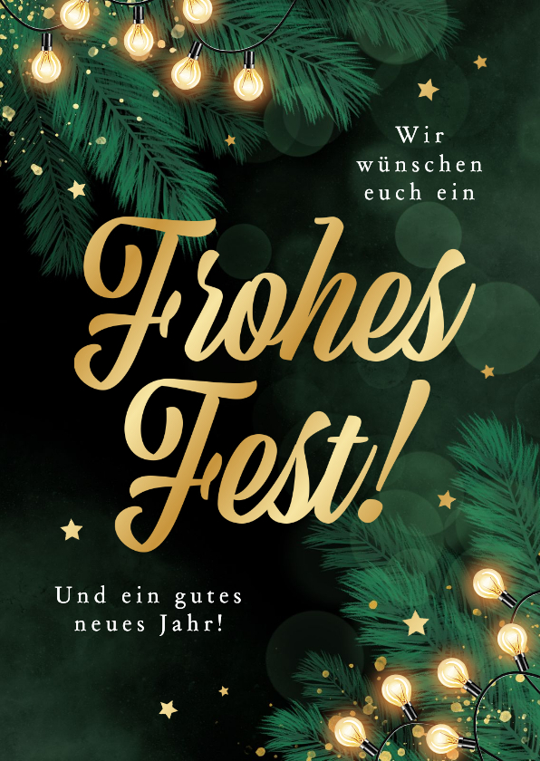 Weihnachtskarte Tannenzweige 'Frohes Fest' Lichterkette - Weihnachtskarten Weihnachtskarten - Weihnachtskarte Tannenzweige 'Frohes Fest' Lichterkette