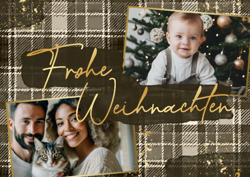 Weihnachtskarten - Weihnachtskarte Tartan-Look & Fotos 