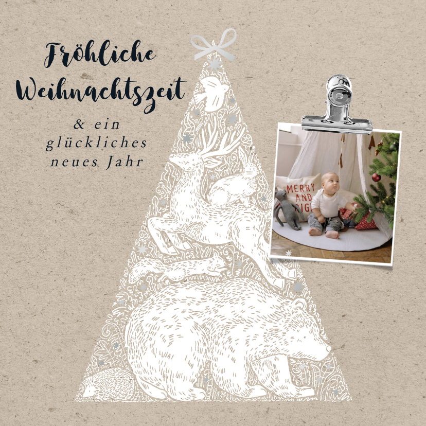 Weihnachtskarten - Weihnachtskarte Tiere & Kraftpapierlook