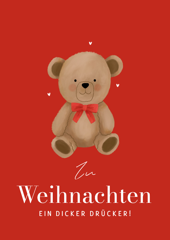 Weihnachtskarten - Weihnachtskarte Trost Teddybär mit Schleife