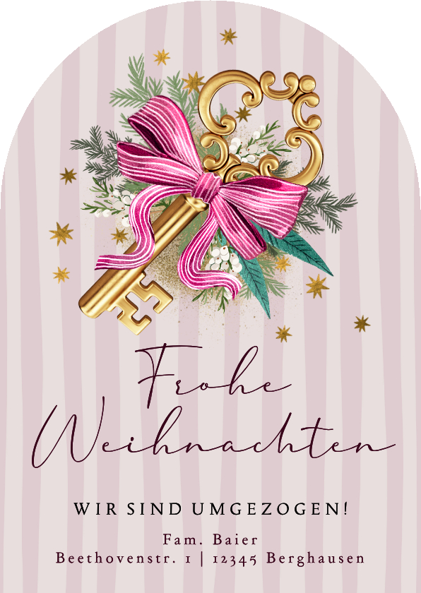 Weihnachtskarte Umzug zu Weihnachten Schlüssel mit Schleife - Weihnachtskarten Weihnachtskarten - Weihnachtskarte Umzug zu Weihnachten Schlüssel mit Schleife