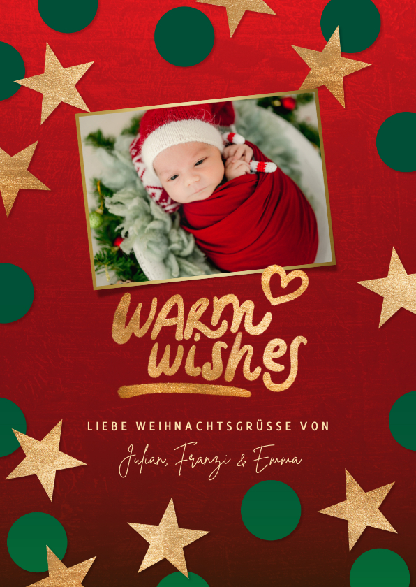 Weihnachtskarten - Weihnachtskarte 'Warm wishes' Foto und Sterne