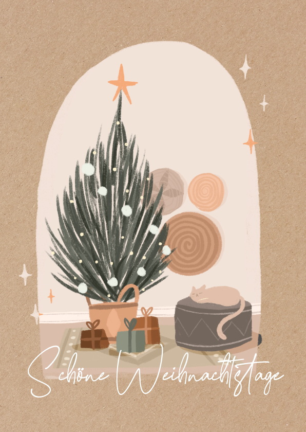 Weihnachtskarten - Weihnachtskarte Weihnachtsbaum & Katze