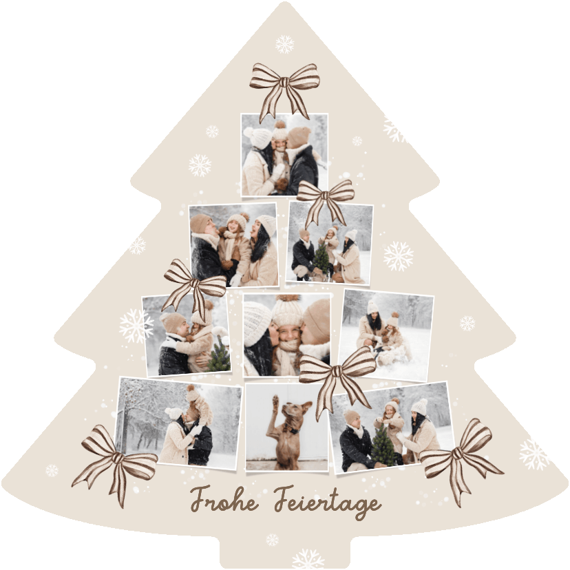 Weihnachtskarte Weihnachtsbaumform Fotocollage mit Schleifen - Weihnachtskarten Weihnachtskarten - Weihnachtskarte Weihnachtsbaumform Fotocollage mit Schleifen