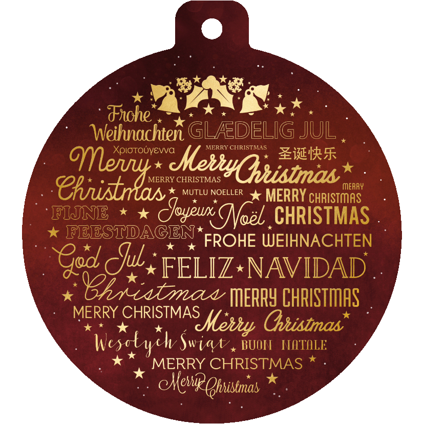 Weihnachtskarte Weihnachtskugel mit Sprachen - Weihnachtskarten Weihnachtskarten - Weihnachtskarte Weihnachtskugel mit Sprachen